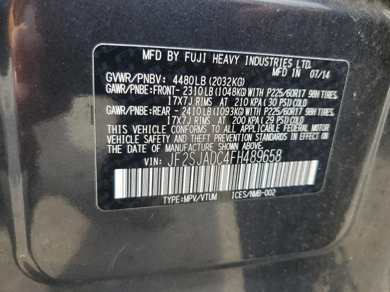 2015 Subaru Forester 2.5I Premium VIN: JF2SJADC4FH489658 Lot: 64628685