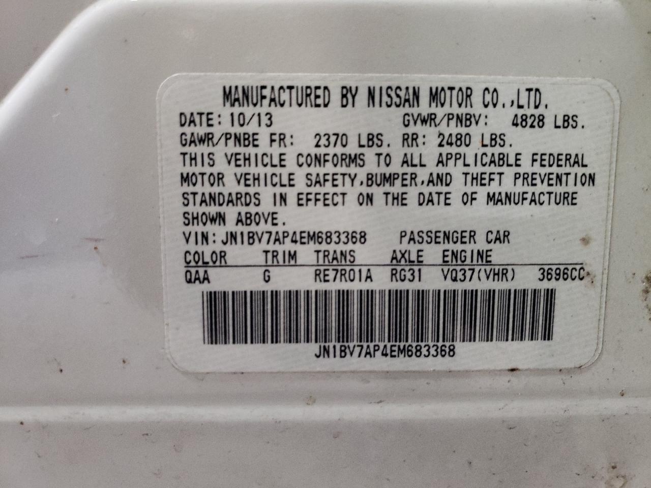 2014 Infiniti Q50 Base VIN: JN1BV7AP4EM683368 Lot: 64289235
