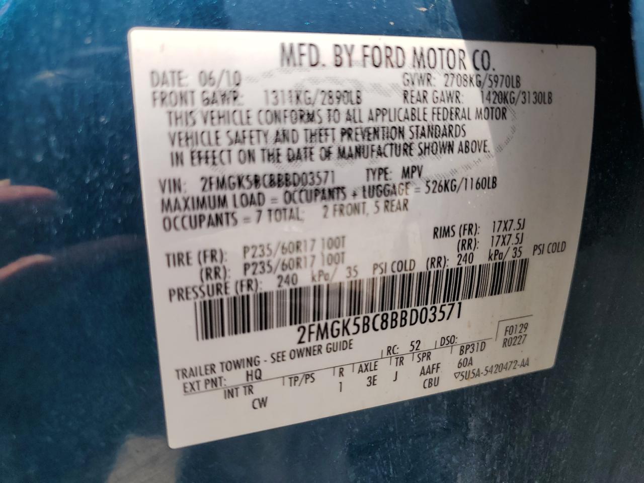 2011 Ford Flex Se VIN: 2FMGK5BC8BBD03571 Lot: 65396705