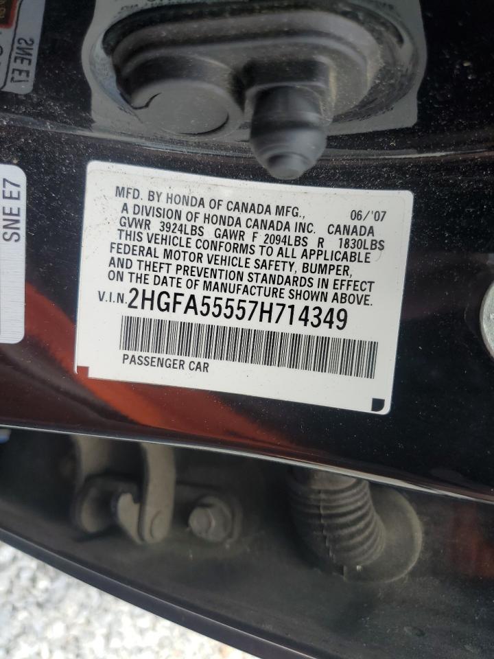 2007 Honda Civic Si VIN: 2HGFA55557H714349 Lot: 65249945