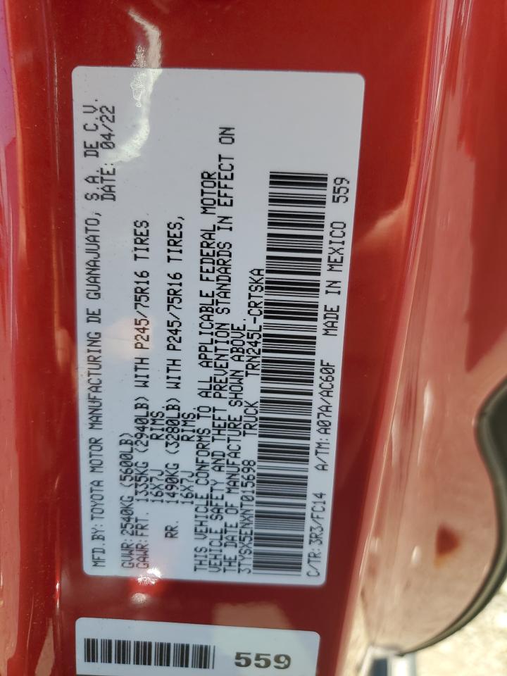 2022 Toyota Tacoma Access Cab VIN: 3TYSX5ENXNT015698 Lot: 63207745