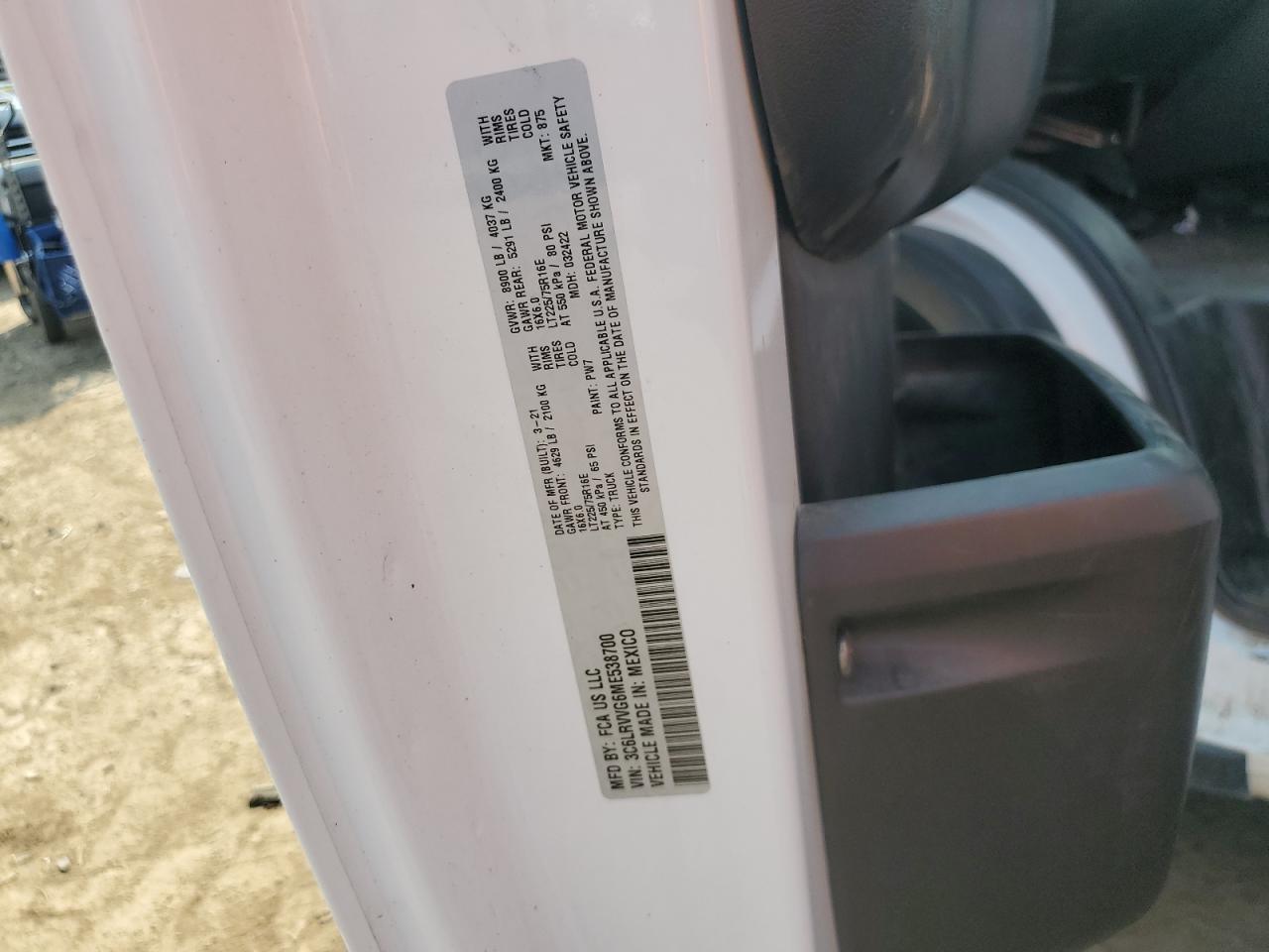 2021 Ram Promaster 2500 2500 Standard VIN: 3C6LRVVG6ME538700 Lot: 64833555