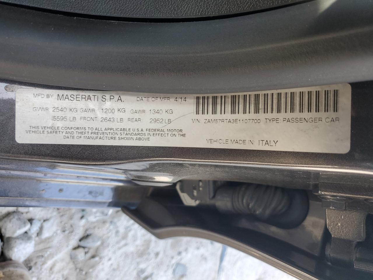 2014 Maserati Ghibli S VIN: ZAM57RTA3E1107700 Lot: 63994075
