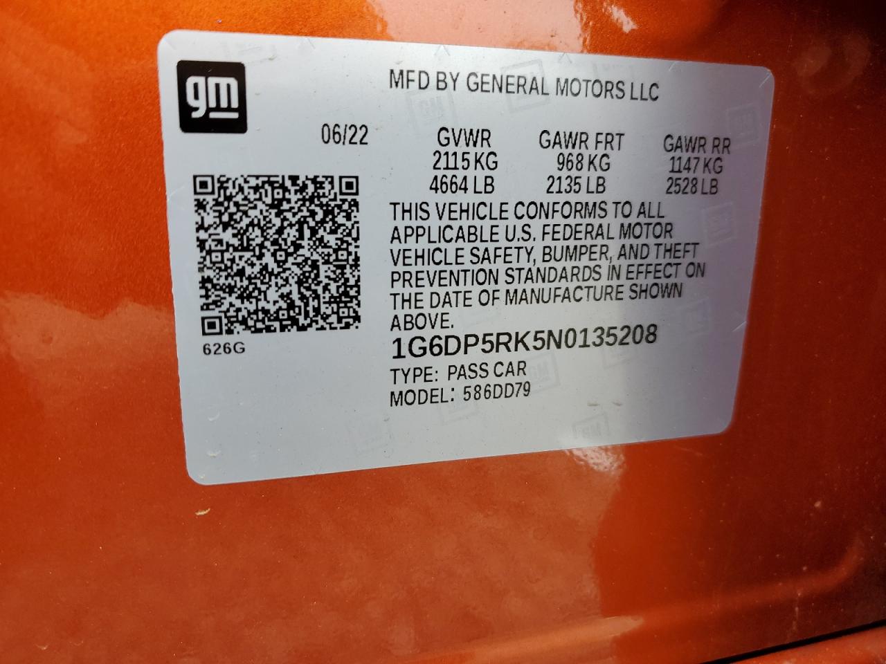 2022 Cadillac Ct5 Sport VIN: 1G6DP5RK5N0135208 Lot: 64635095