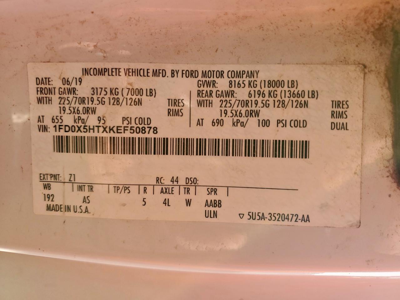 1fd0x5htxkef50878 1FD0X5HTXKEF50878 2019 Ford F550 Super Duty