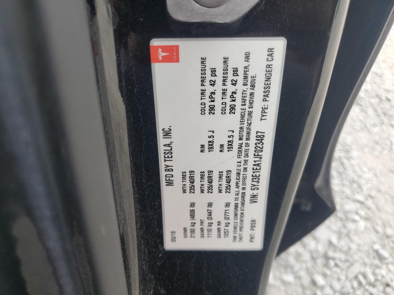 2018 Tesla Model 3 VIN: 5YJ3E1EA1JF023487 Lot: 63067355