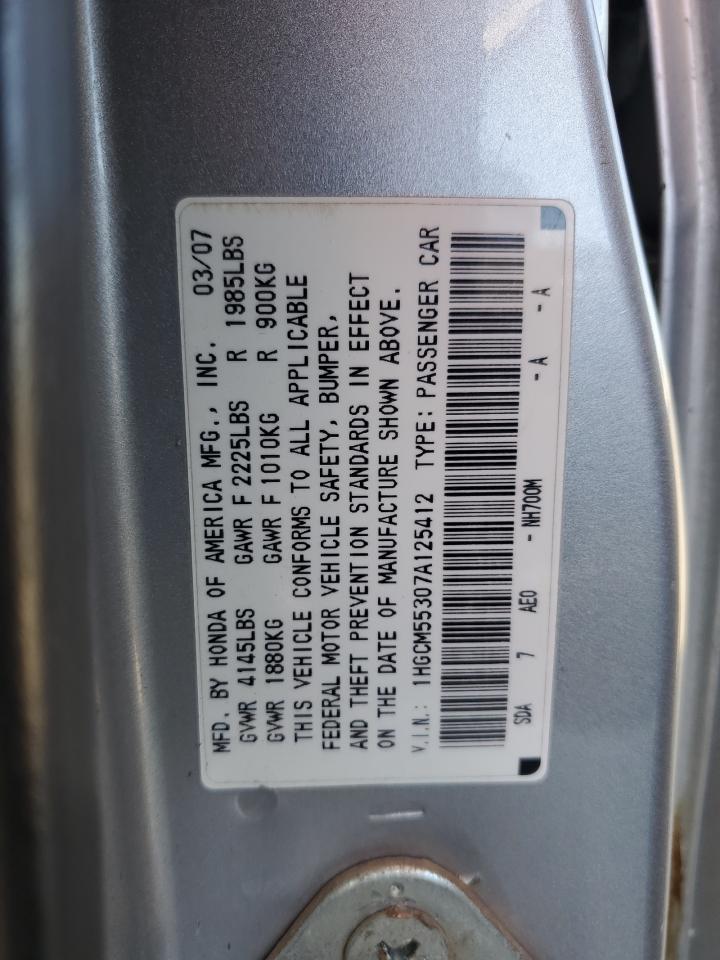 2007 Honda Accord Se VIN: 1HGCM55307A125412 Lot: 65572495