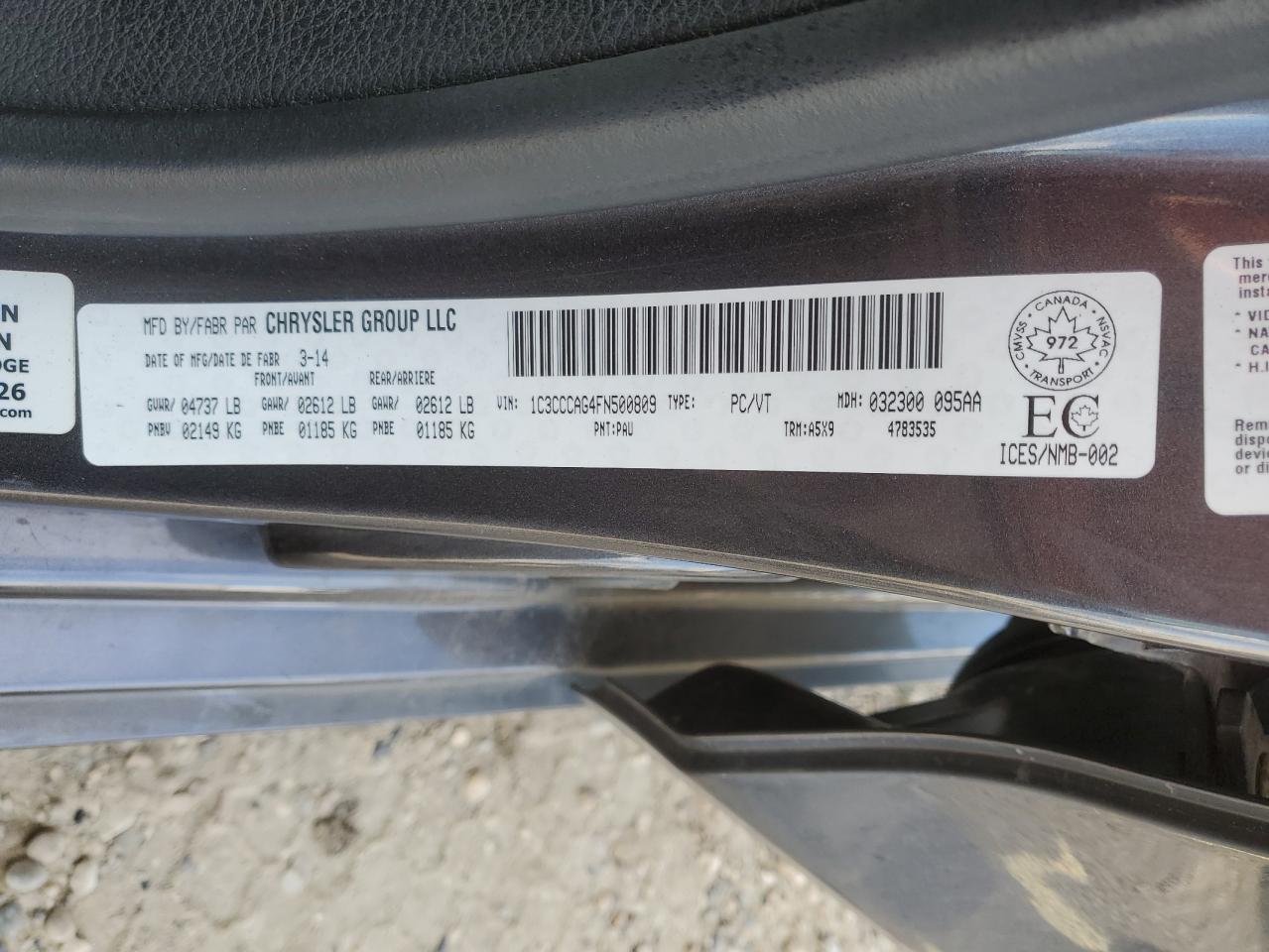 2015 Chrysler 200 Limited VIN: 1C3CCCAG4FN500809 Lot: 63119425