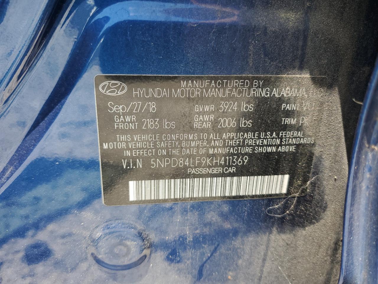 2019 Hyundai Elantra Sel VIN: 5NPD84LF9KH411369 Lot: 63476375
