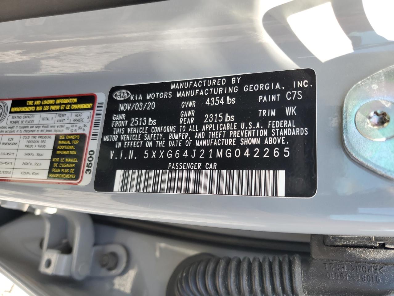 2021 Kia K5 Gt Line VIN: 5XXG64J21MG042265 Lot: 62394025