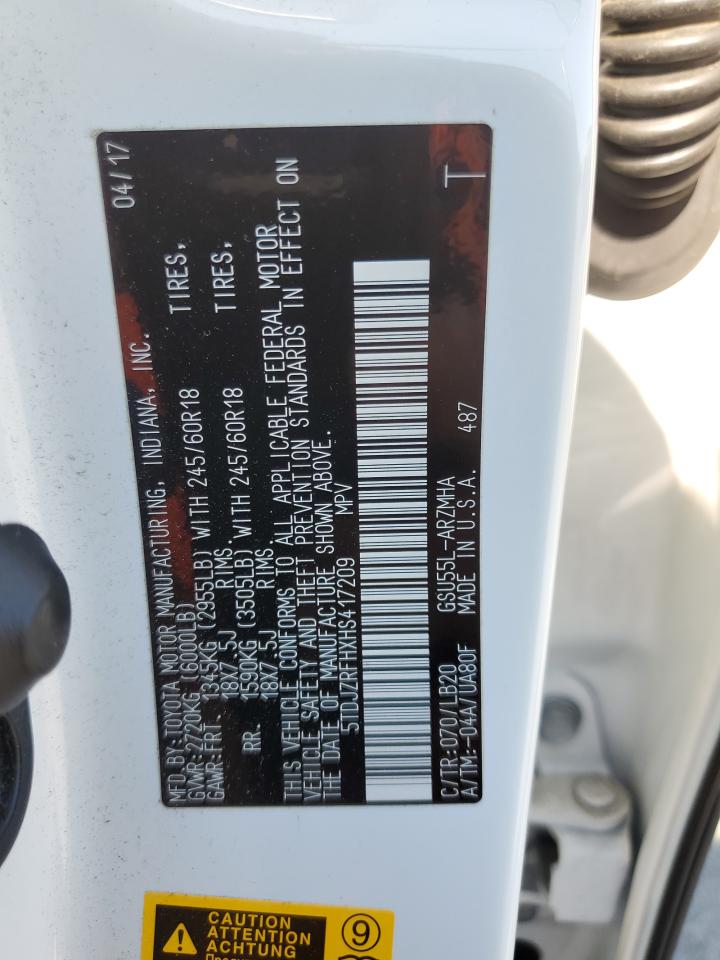 2017 Toyota Highlander Se VIN: 5TDJZRFHXHS417209 Lot: 64847585