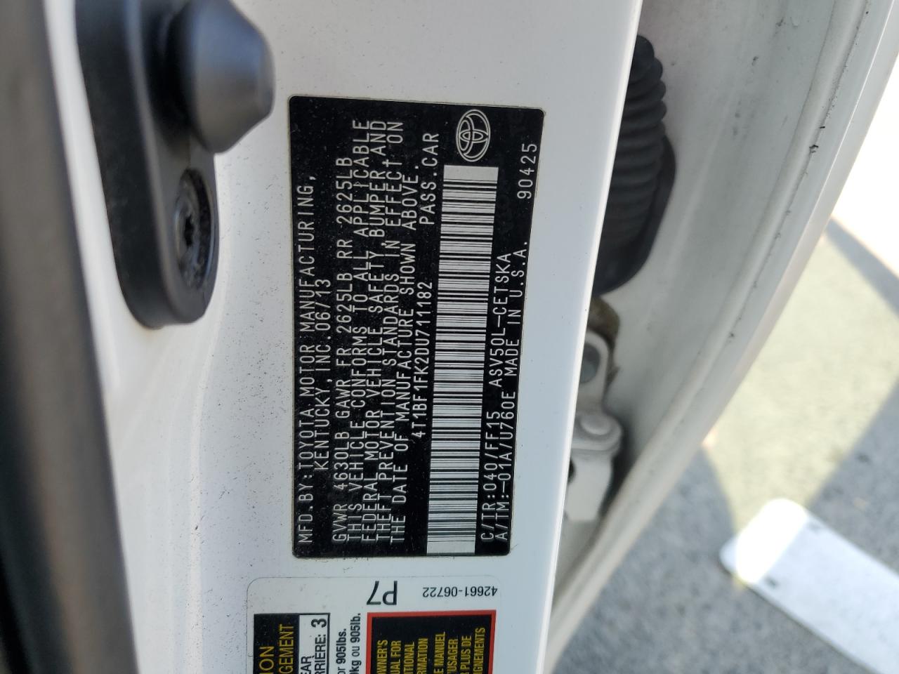 4T1BF1FK2DU711182 2013 Toyota Camry L