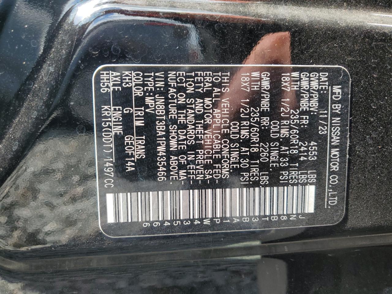 2023 Nissan Rogue Sv VIN: JN8BT3BA1PW435466 Lot: 65229225