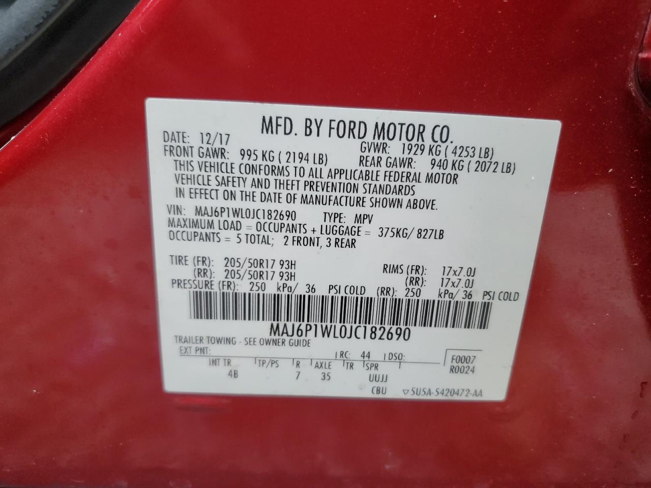 2018 Ford Ecosport Titanium VIN: MAJ6P1WL0JC182690 Lot: 62713575