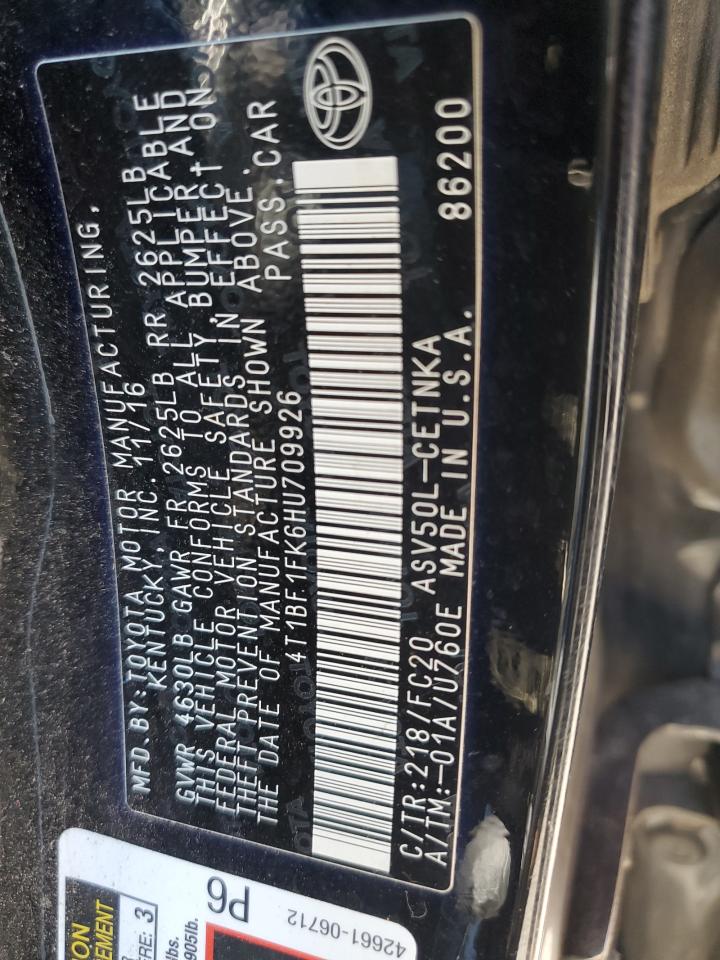 2017 Toyota Camry Le VIN: 4T1BF1FK6HU709926 Lot: 65498075