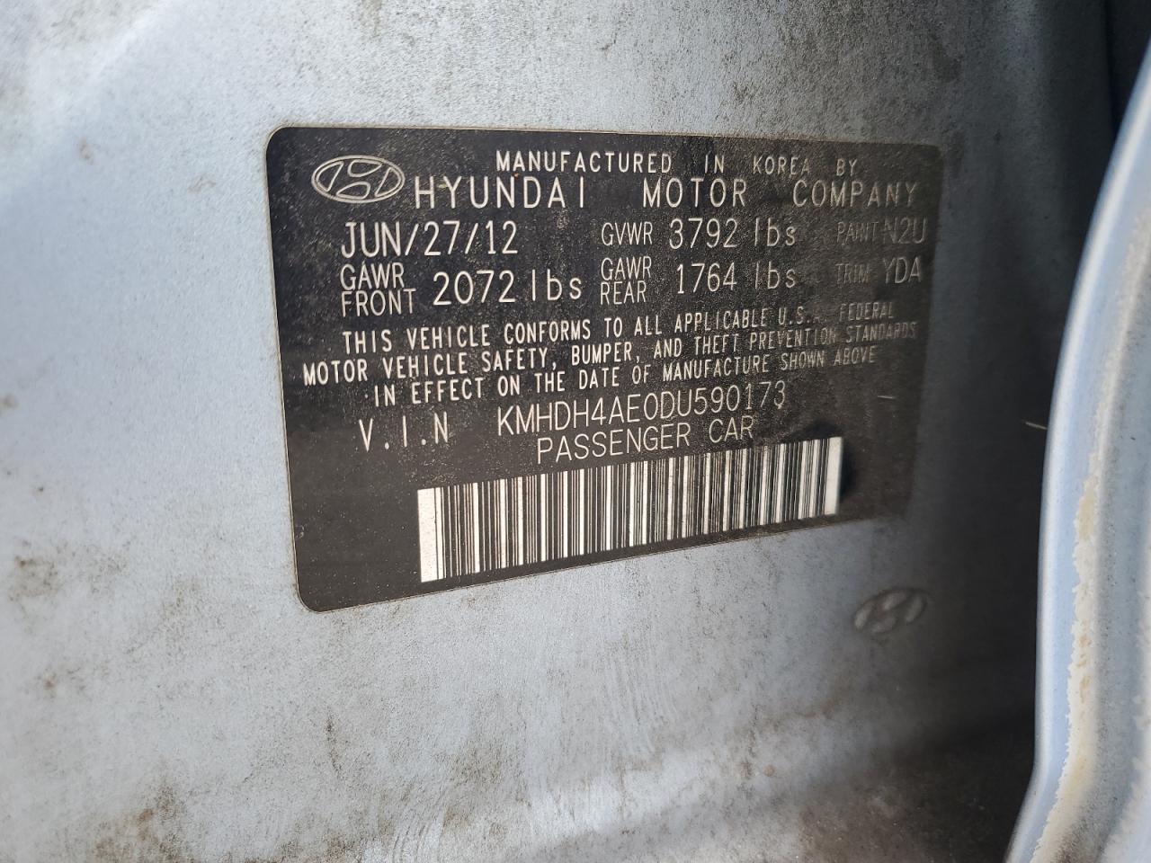 2013 Hyundai Elantra Gls VIN: KMHDH4AE0DU590173 Lot: 62767755