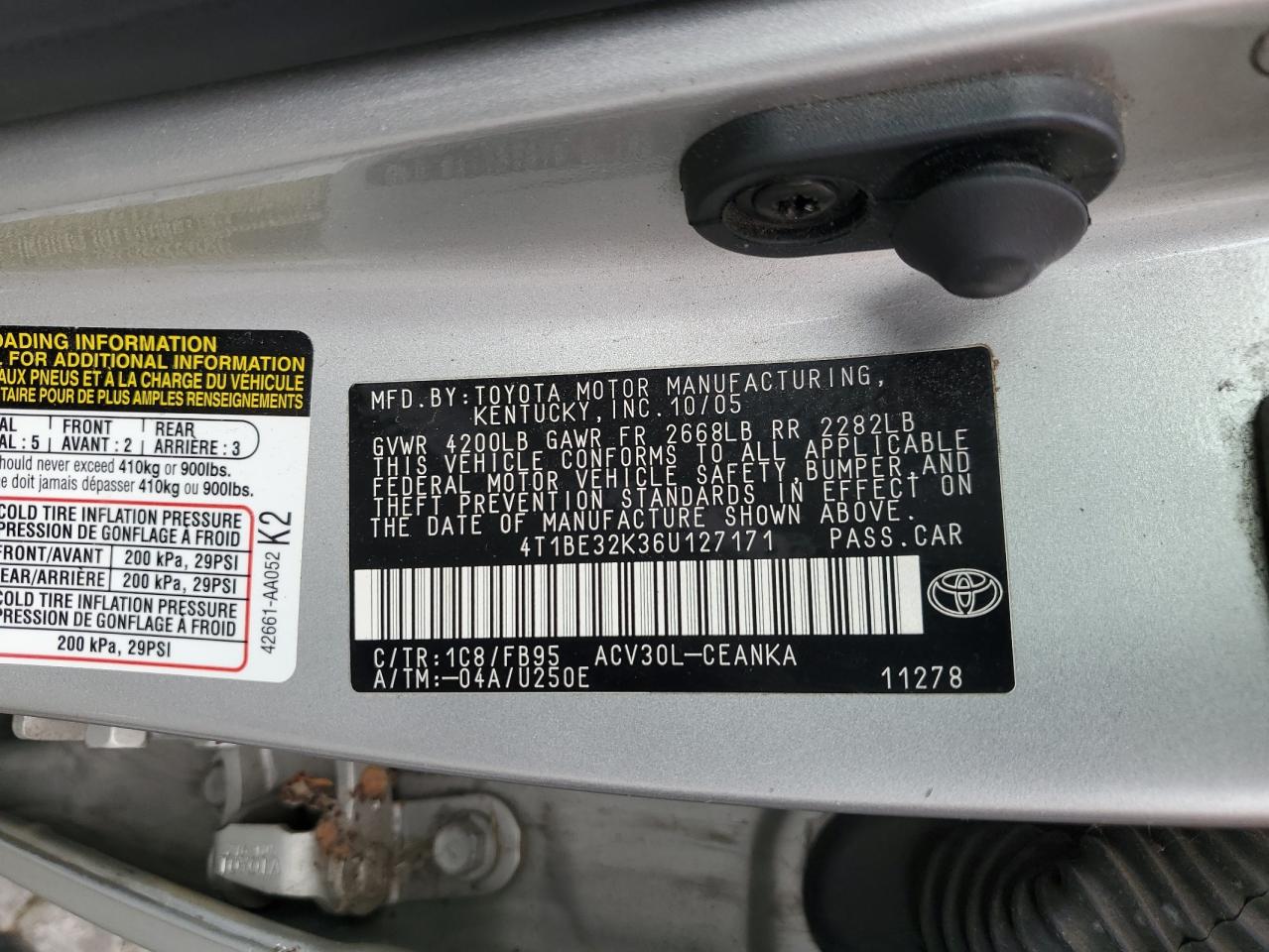 2006 Toyota Camry Le VIN: 4T1BE32K36U127171 Lot: 65173905