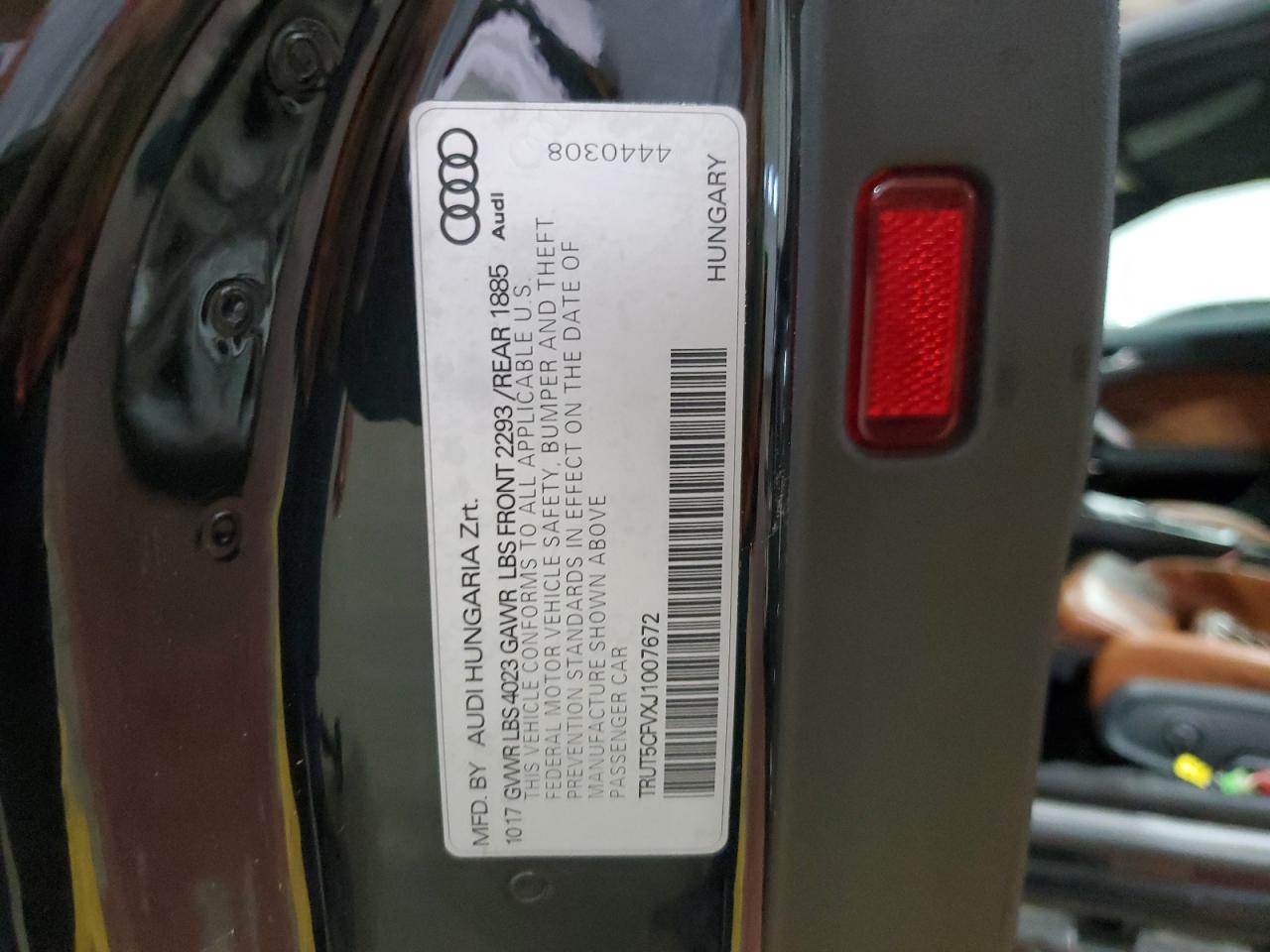 2018 Audi Tt VIN: TRUT5CFVXJ1007672 Lot: 63573925
