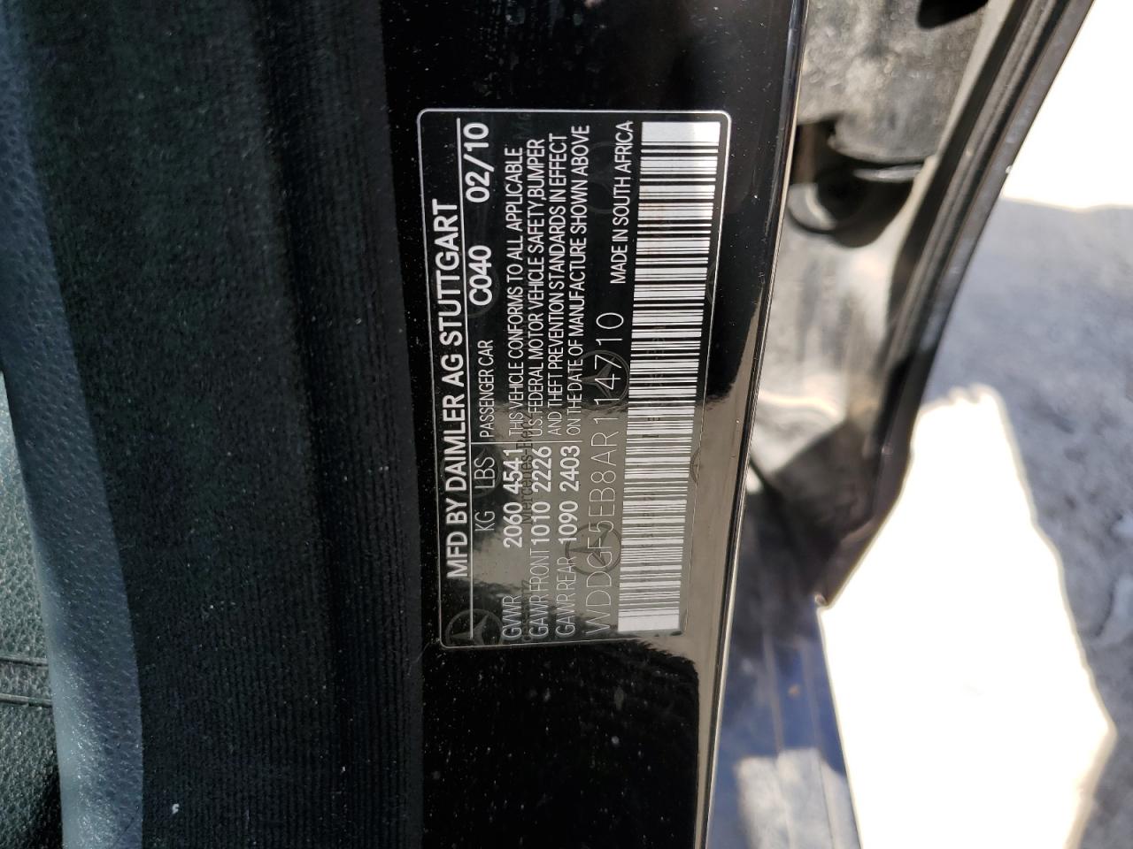 2010 Mercedes-Benz C 300 VIN: WDDGF5EB8AR114710 Lot: 63027005