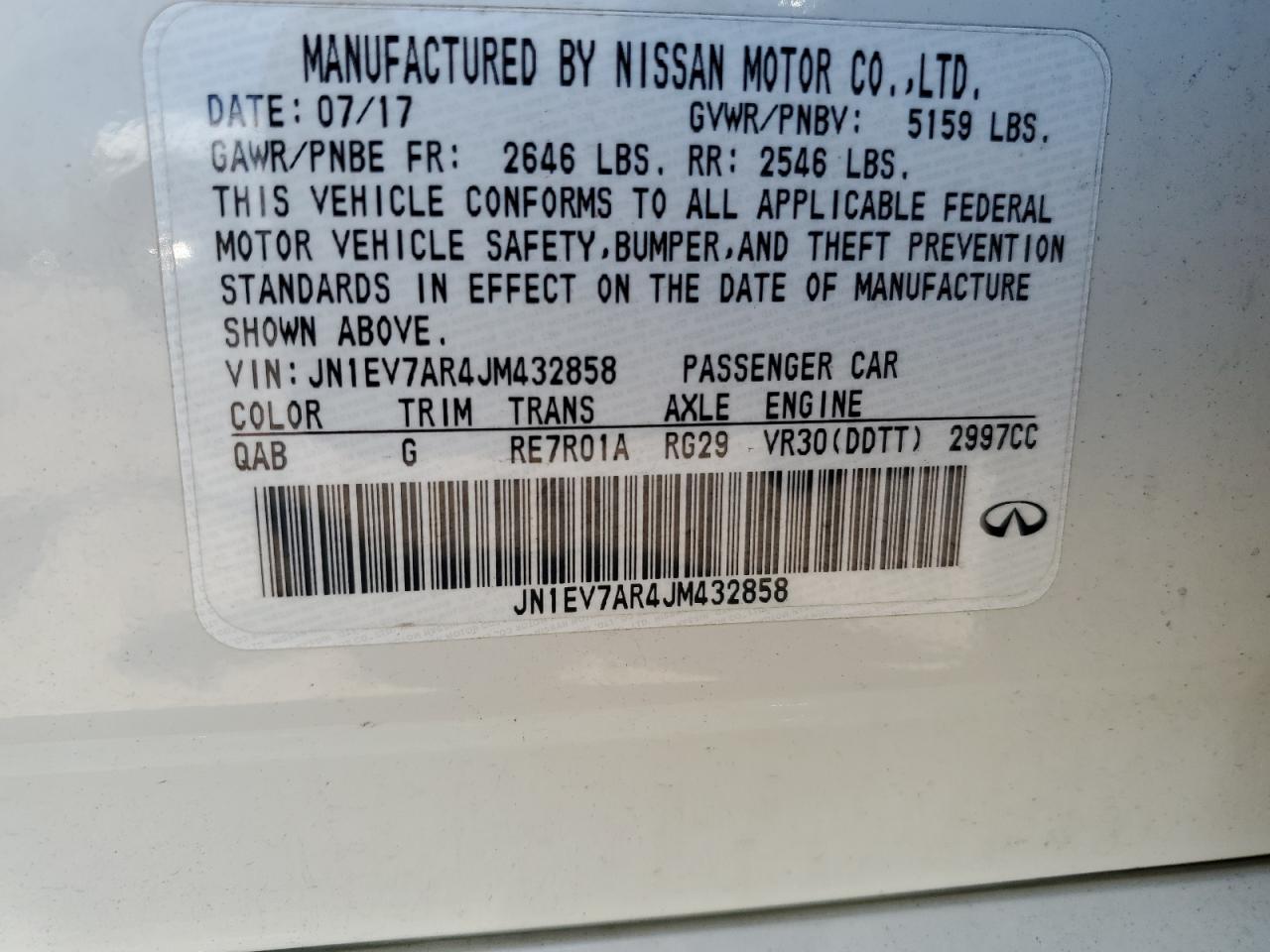 2018 Infiniti Q50 Luxe VIN: JN1EV7AR4JM432858 Lot: 64806915