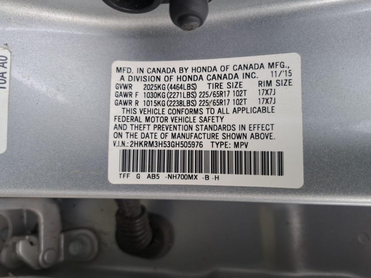 2HKRM3H53GH505976 HONDA CRV 2016