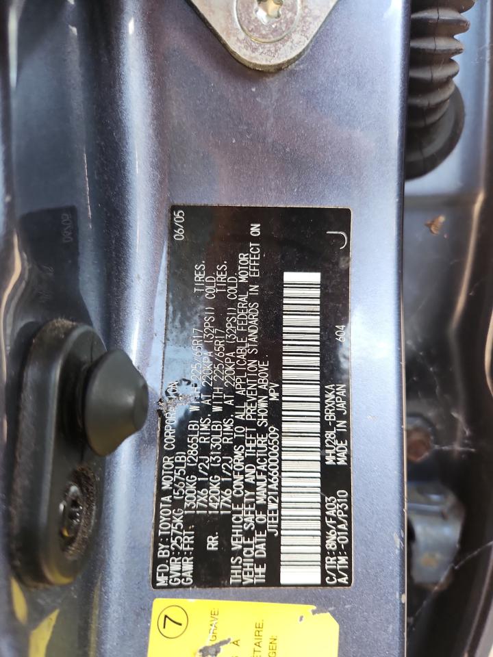 2006 Toyota Highlander Hybrid VIN: JTEEW21A660006509 Lot: 64619225