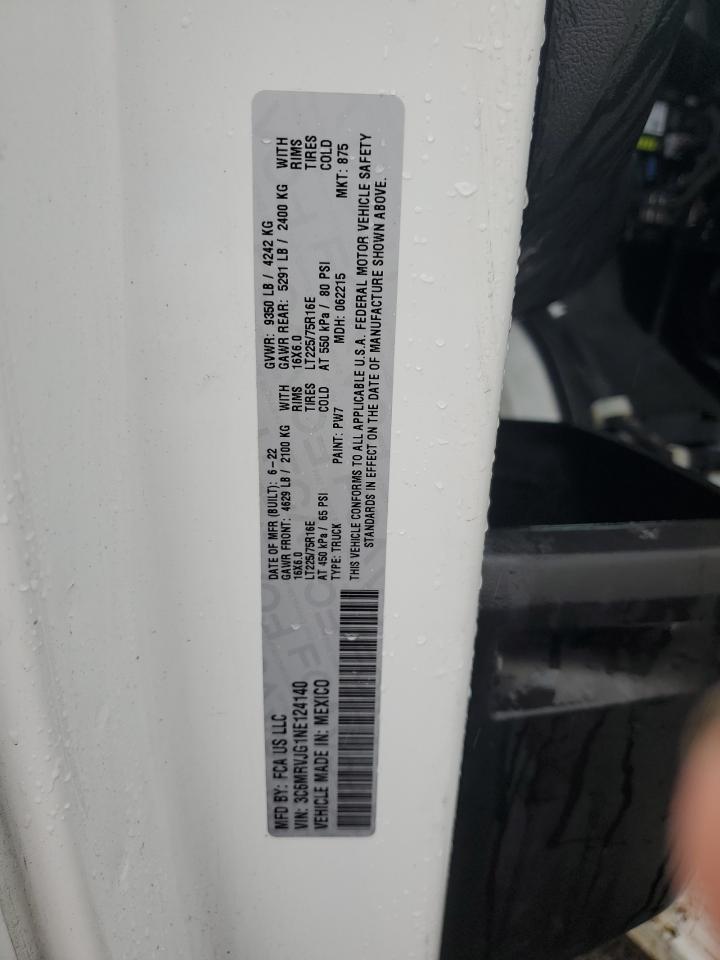2022 Ram Promaster 3500 3500 High VIN: 3C6MRVJG1NE124140 Lot: 63378385