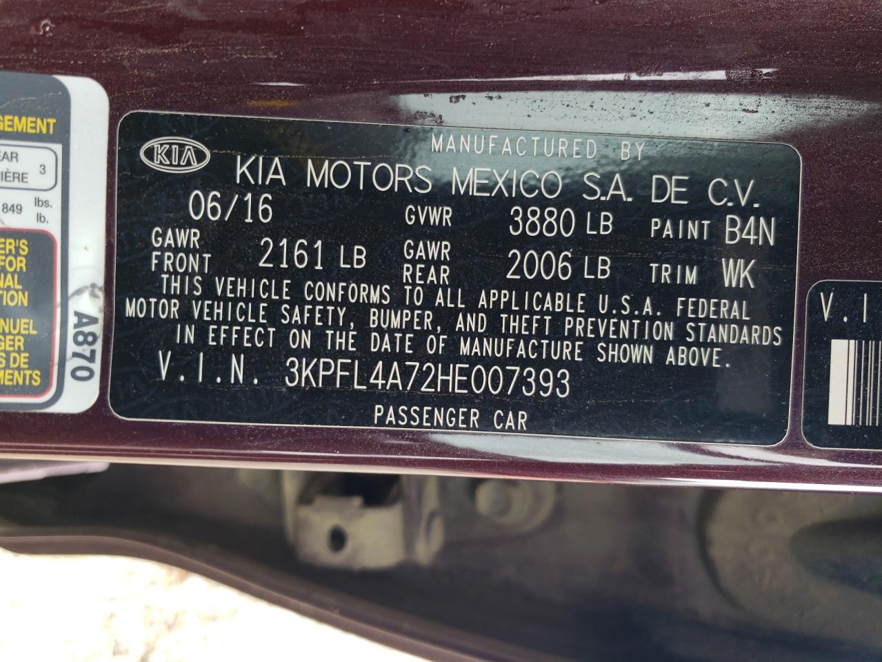 2017 Kia Forte Lx VIN: 3KPFL4A72HE007393 Lot: 64751185