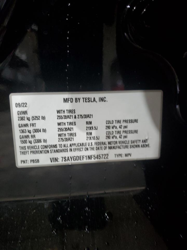 2022 Tesla Model Y VIN: 7SAYGDEF1NF545722 Lot: 65038395