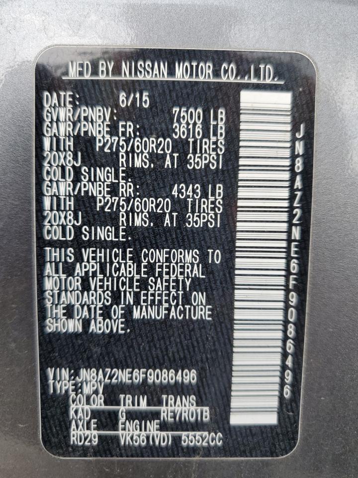 2015 Infiniti Qx80 VIN: JN8AZ2NE6F9086496 Lot: 65058905