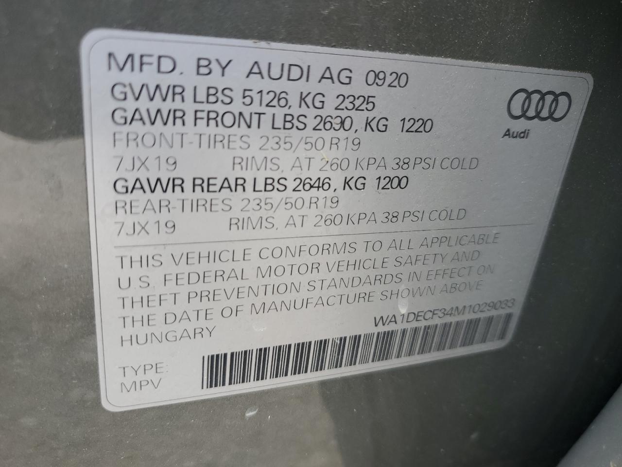 2021 Audi Q3 Premium S Line 45 VIN: WA1DECF34M1029033 Lot: 65147115