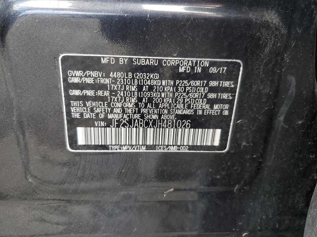 2018 Subaru Forester 2.5I VIN: JF2SJABCXJH481026 Lot: 62896605
