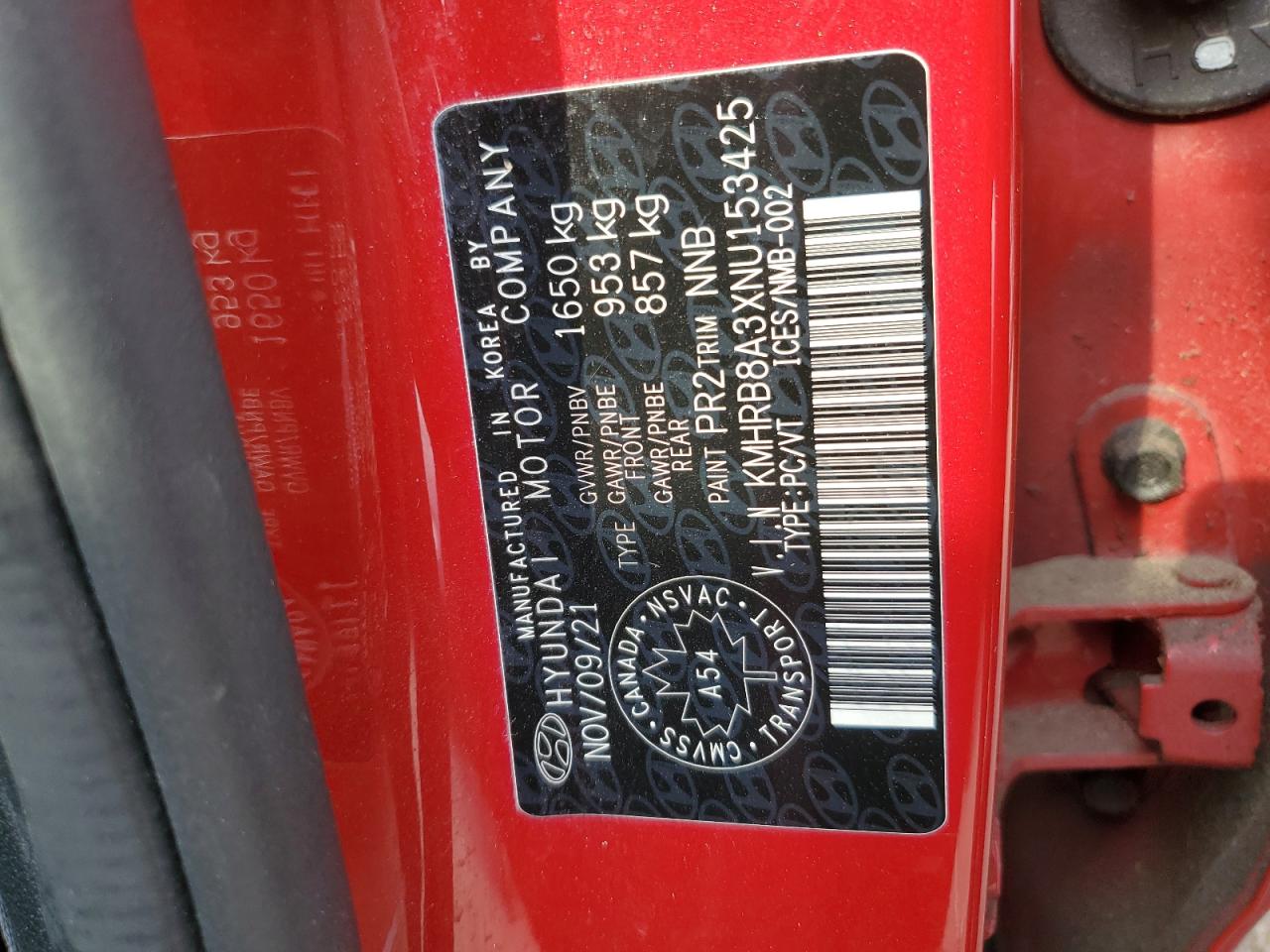 2022 Hyundai Venue Se VIN: KMHRB8A3XNU153425 Lot: 63702205
