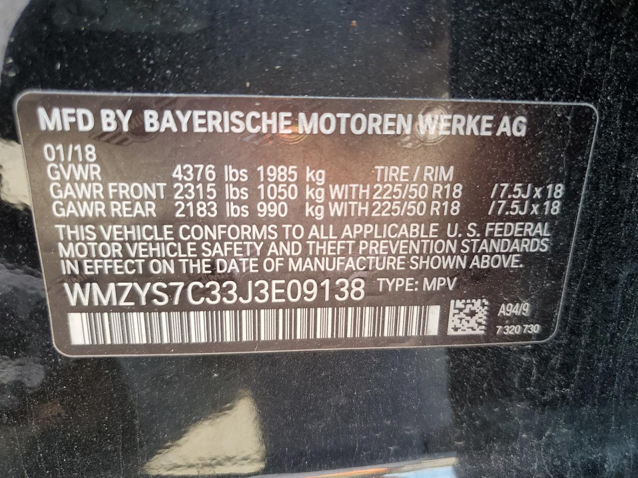 2018 Mini Cooper Countryman VIN: WMZYS7C33J3E09138 Lot: 63098995