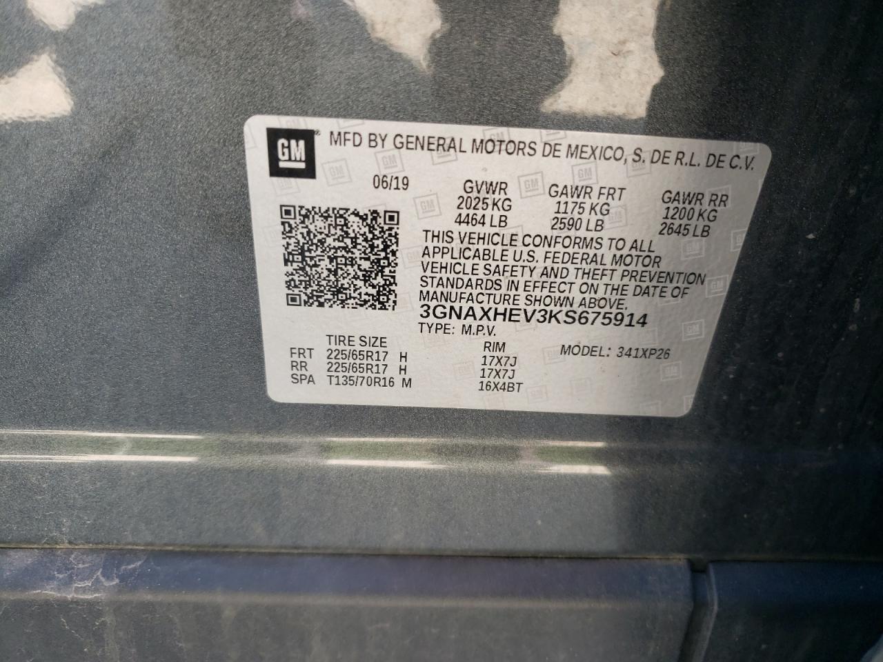 3GNAXHEV3KS675914 CHEVROLET EQUINOX 2019