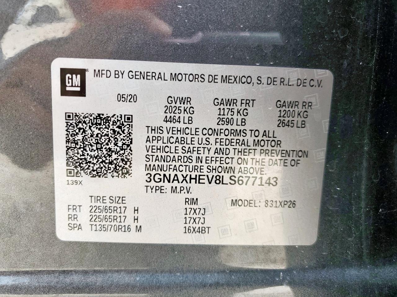 2020 Chevrolet Equinox Ls VIN: 3GNAXHEV8LS677143 Lot: 65069035