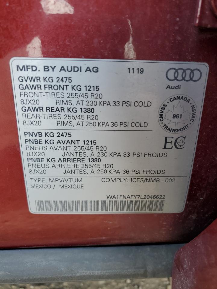 2020 Audi Q5 Titanium Prestige VIN: WA1FNAFY7L2046622 Lot: 64908625