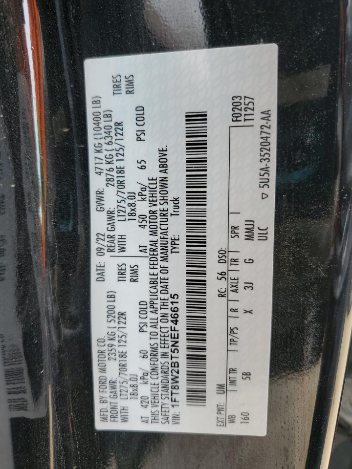 2022 Ford F250 Super Duty VIN: 1FT8W2BT5NEF46615 Lot: 65217055