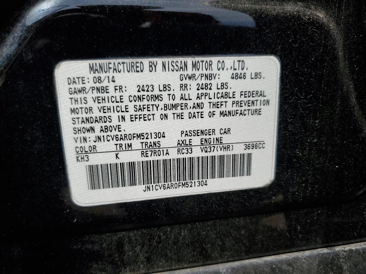 2015 Infiniti Q40 VIN: JN1CV6AR0FM521304 Lot: 66488995