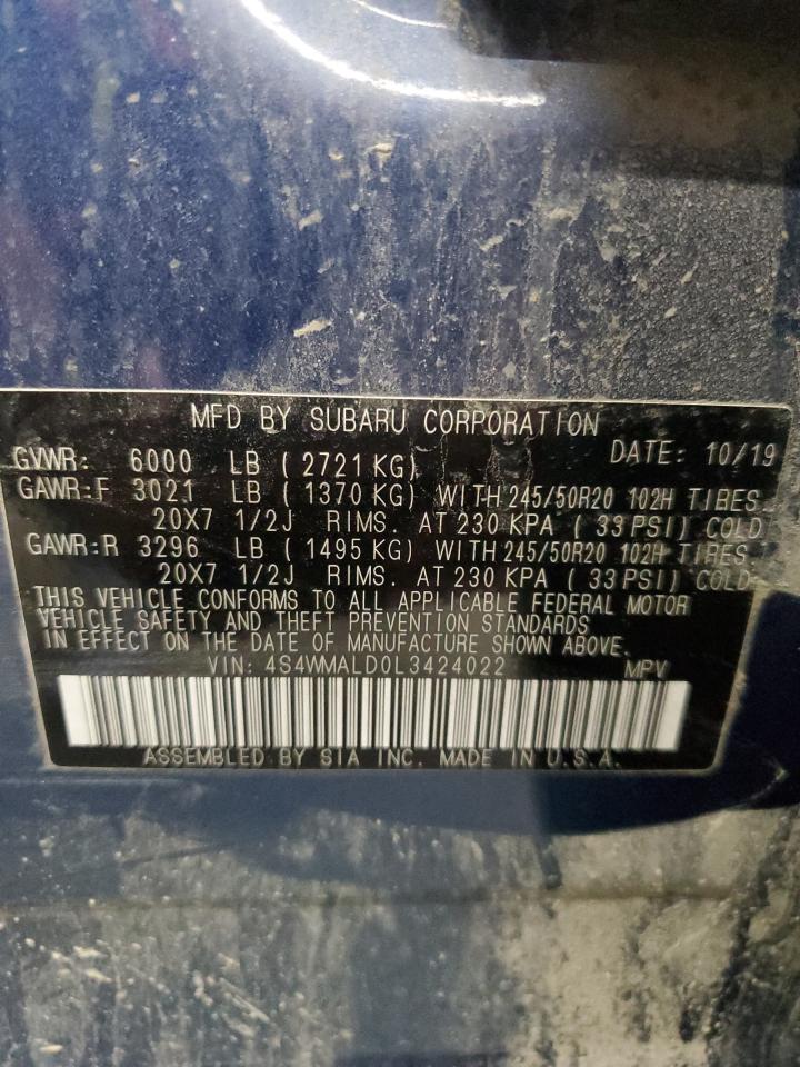 2020 Subaru Ascent Limited VIN: 4S4WMALD0L3424022 Lot: 63209705