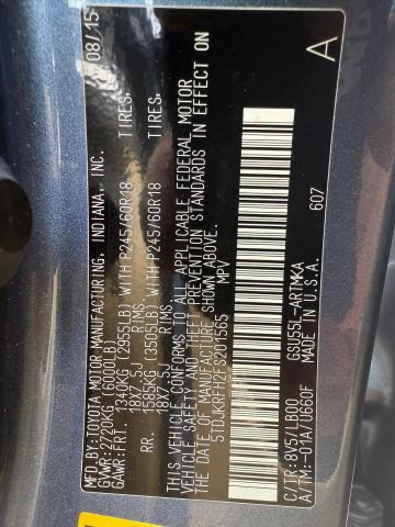 2015 TOYOTA HIGHLANDER XLE  