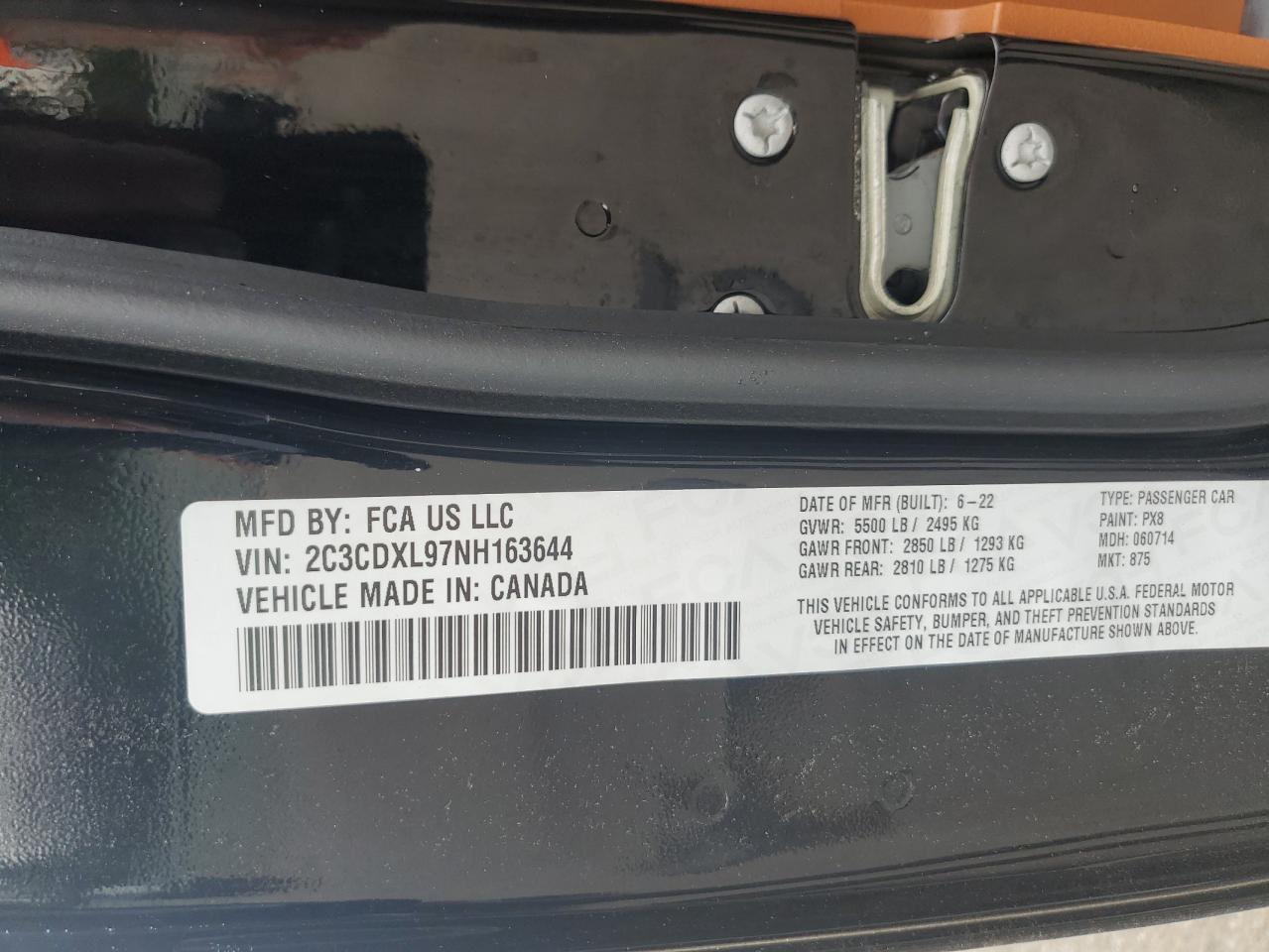 2022 Dodge Charger Srt Hellcat VIN: 2C3CDXL97NH163644 Lot: 62159065