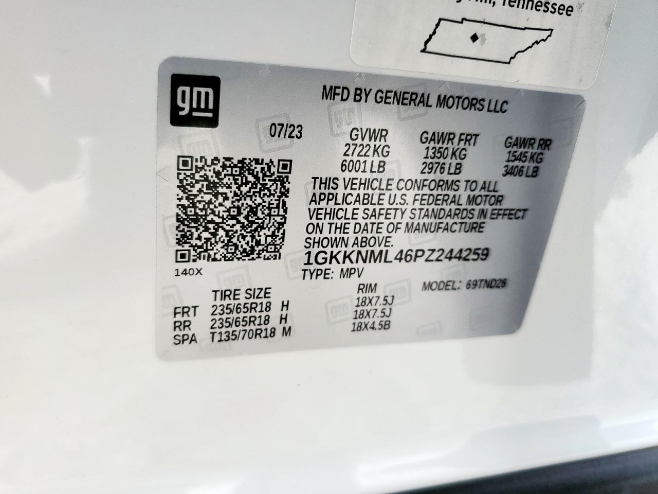 2023 GMC Acadia Slt VIN: 1GKKNML46PZ244259 Lot: 66516955