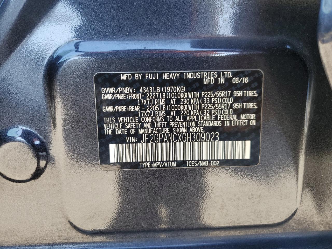 2016 Subaru Crosstrek Limited VIN: JF2GPANCXGH309023 Lot: 64055005