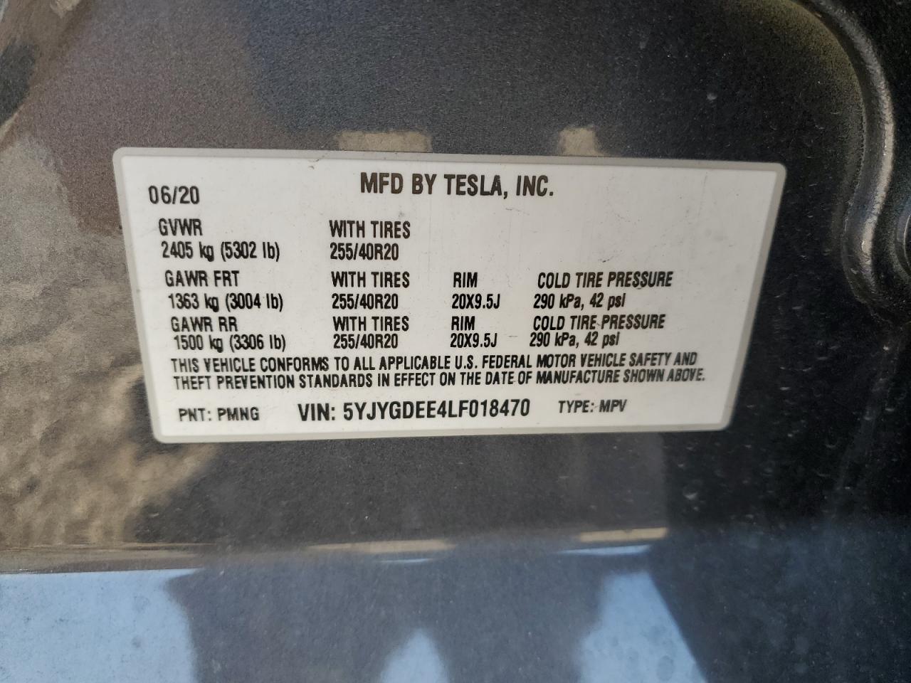 2020 Tesla Model Y VIN: 5YJYGDEE4LF018470 Lot: 64977725