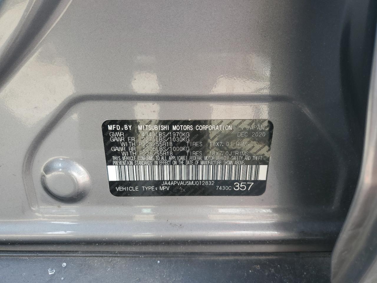 2021 Mitsubishi Outlander Sport Se VIN: JA4APVAU5MU012832 Lot: 62809575