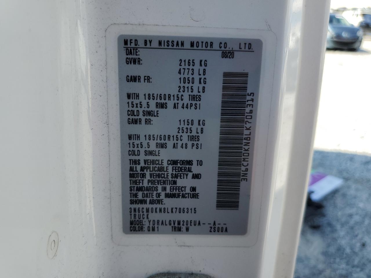 2020 Nissan Nv200 2.5S VIN: 3N6CM0KN8LK706315 Lot: 64399115