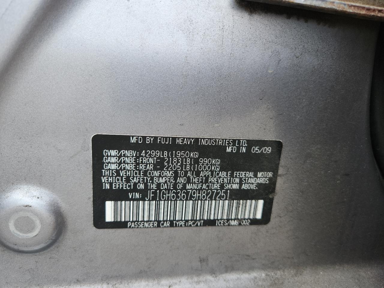 2009 Subaru Impreza Outback Sport VIN: JF1GH63679H827251 Lot: 64904205