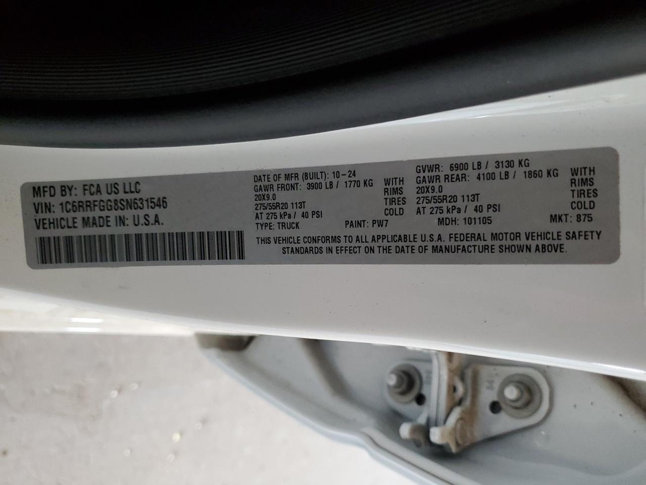 2025 Ram 1500 Tradesman VIN: 1C6RRFGG8SN631546 Lot: 65132825