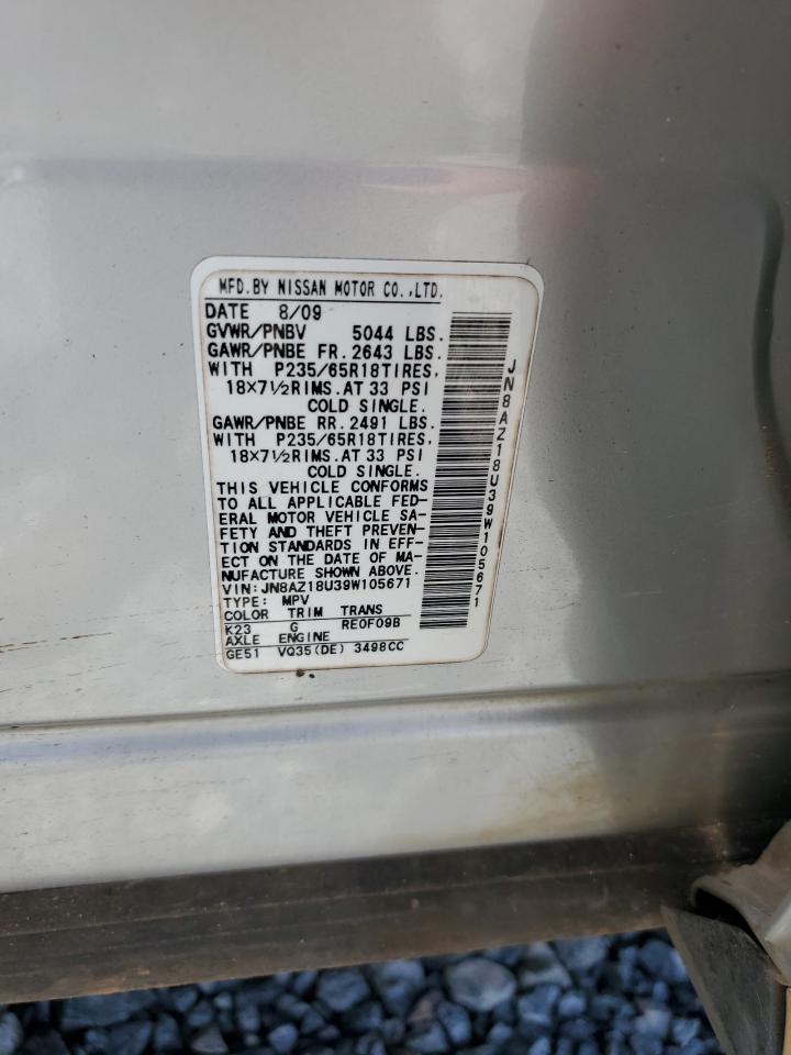 2009 Nissan Murano S VIN: JN8AZ18U39W105671 Lot: 64198105